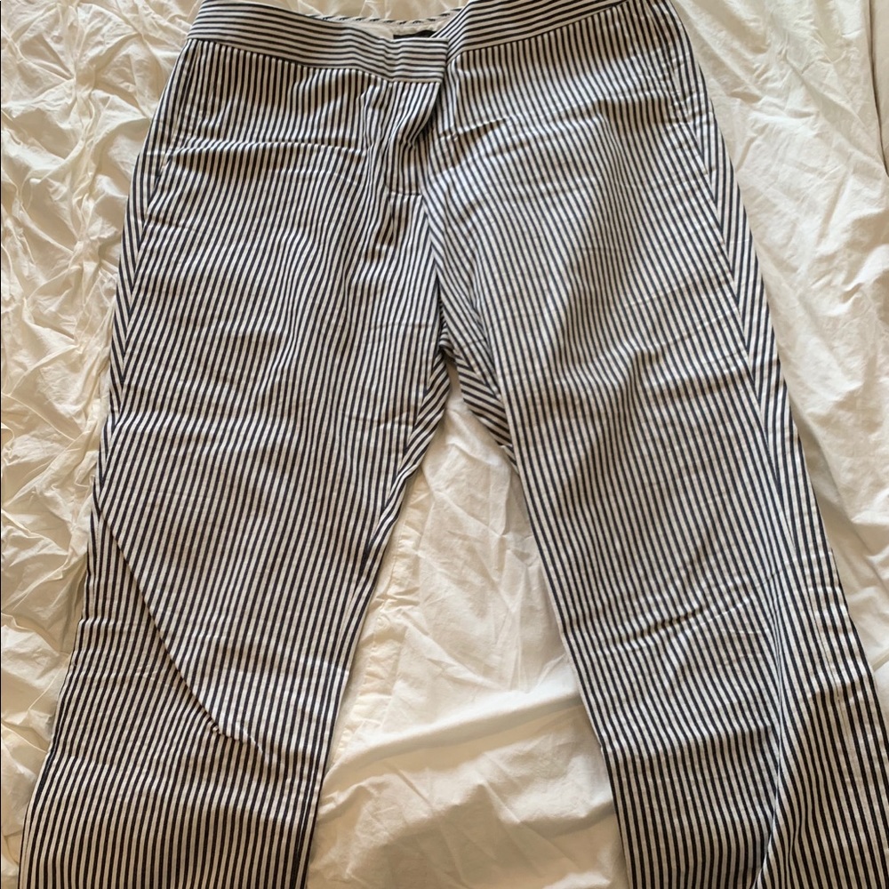 Blue and white pinstripe capris